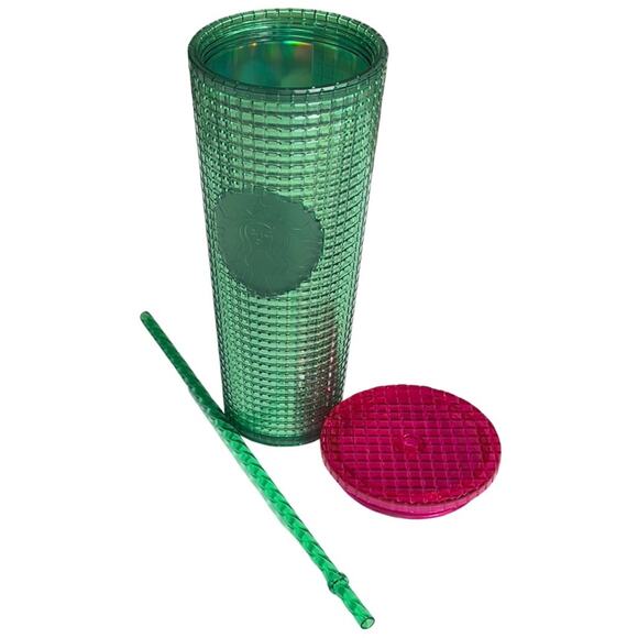 NWT Starbucks Watermelon Grid Cold Cup Tumbler Summer Pink Green - 24 oz Venti - Picture 8 of 12